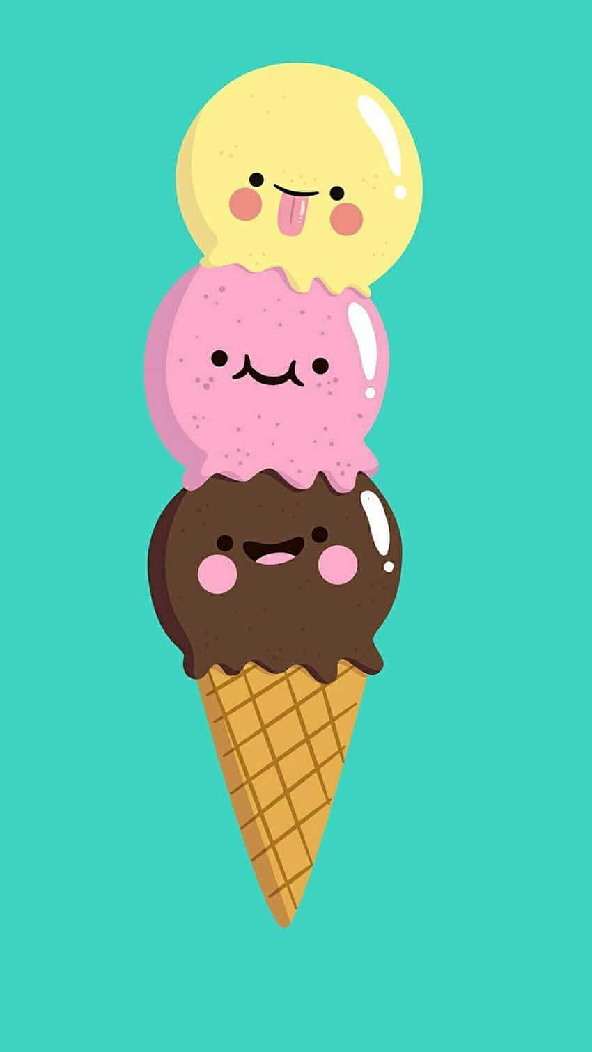 Three Flavors Cute Ice Cream Background