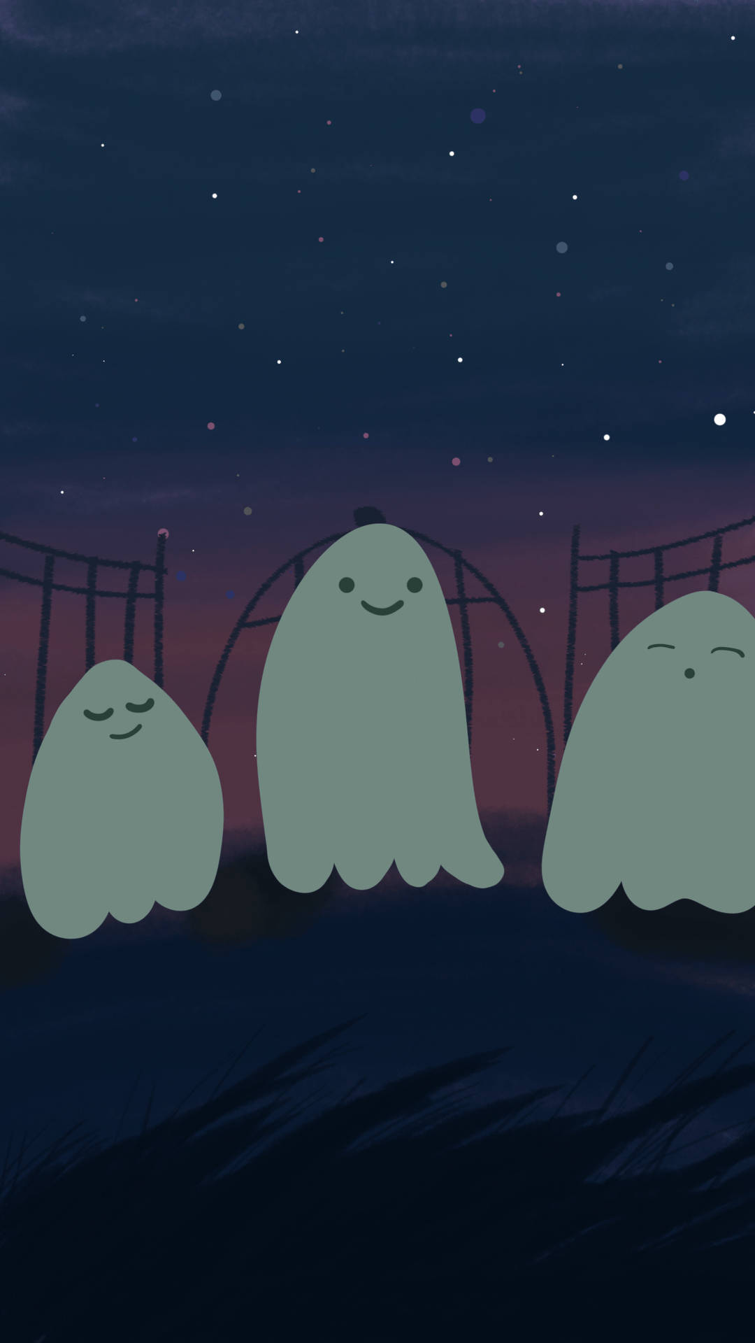 Three Ghost Aesthetic At Night Background