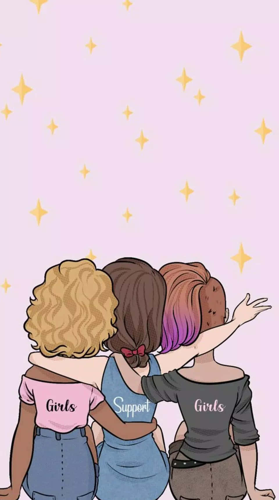Three Girls Hugging Each Other With Stars In The Background Background