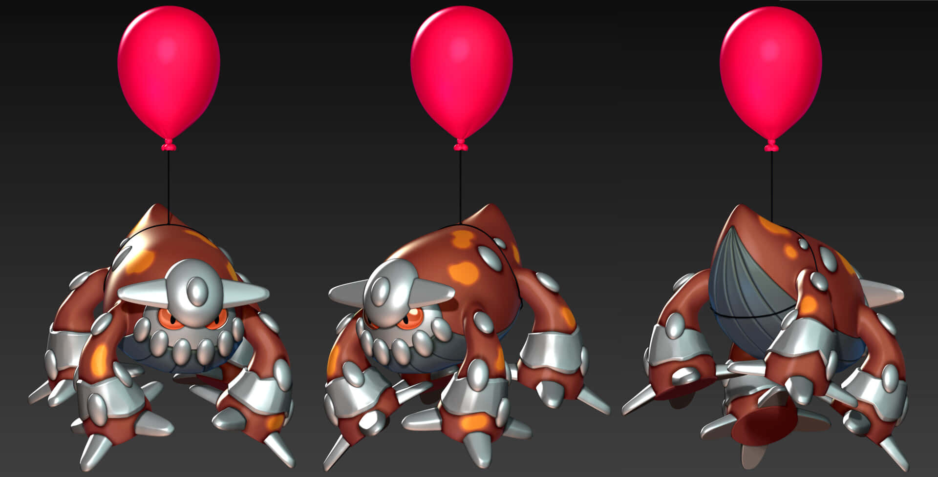 Three Heatran Pokemon With Balloons Background