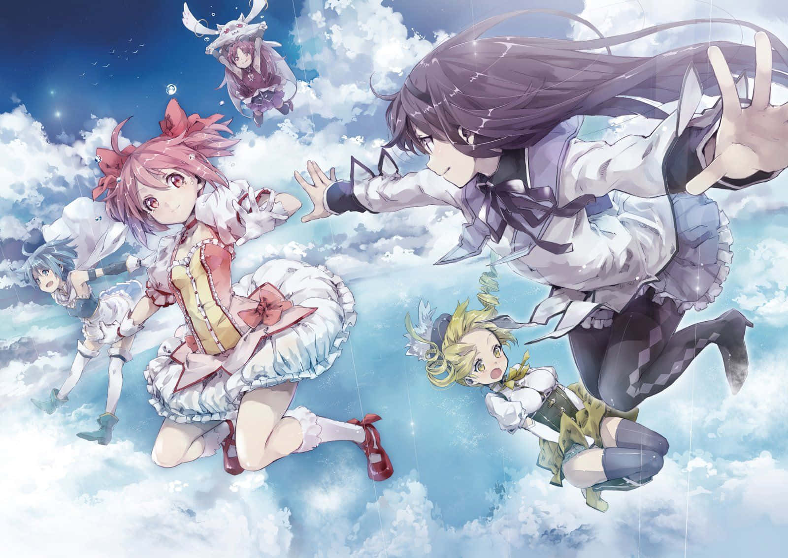 Three Heroes Of Puella Magi Madoka Magica Standing Together