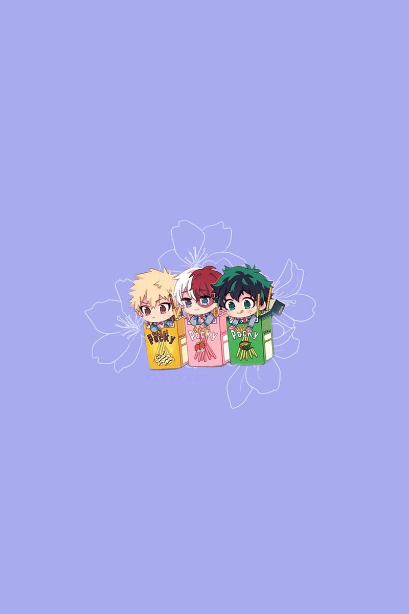 Three Heroes United: Deku, Todoroki, And Bakugou Background