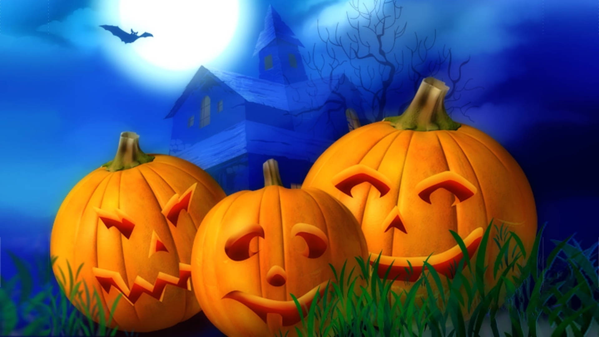 Three Jack-o'-lanterns Cute Halloween Desktop Background