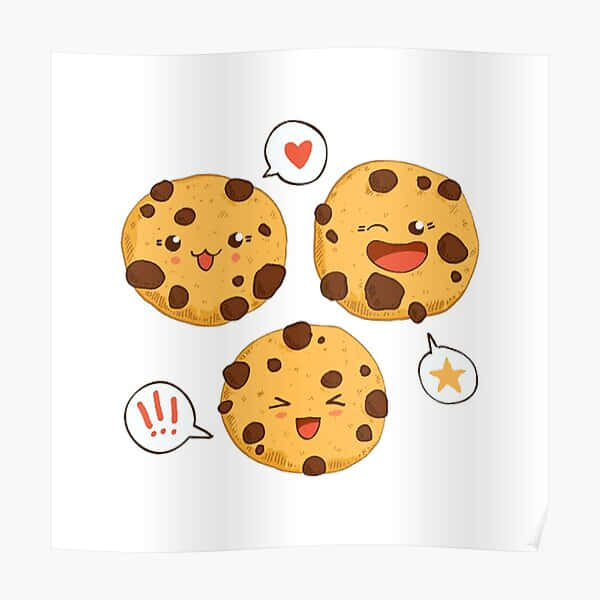 Three Kawaii Cookie Faces With Speech Bubbles Poster Background