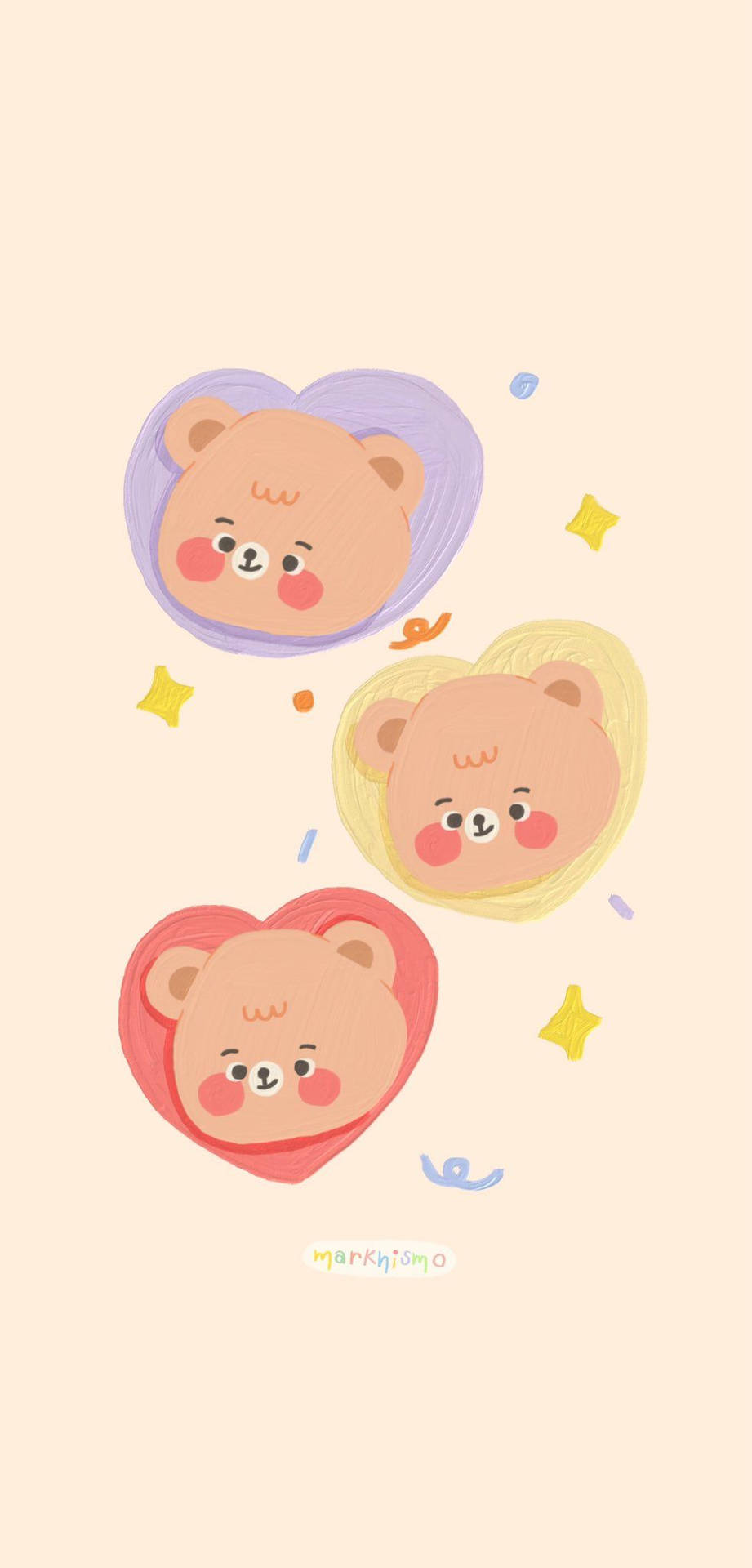 Three Korean Bear Hearts Background