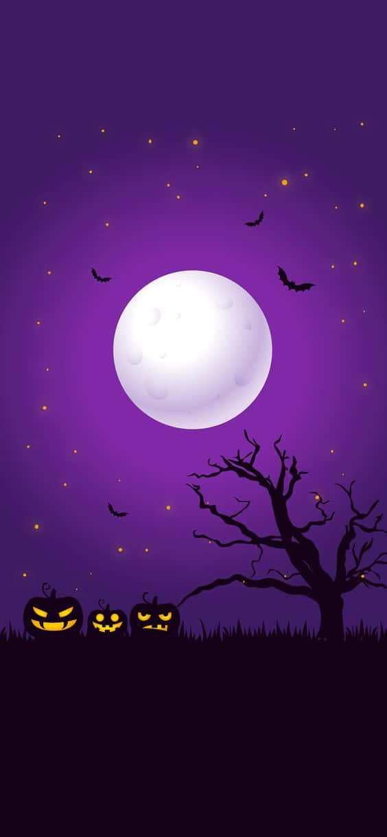 Three Lit Jack O Lanterns Purple Halloween Background