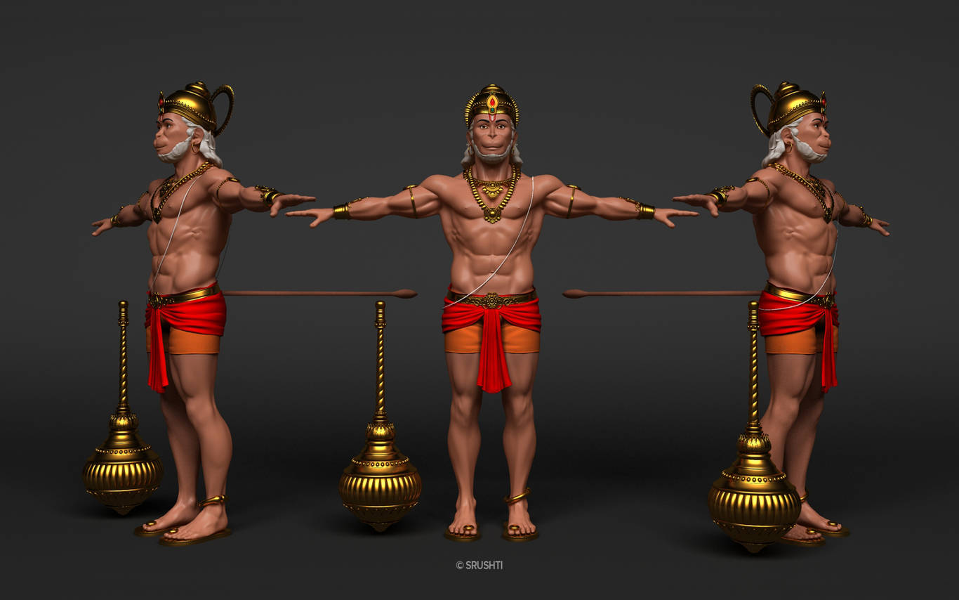Three Lord Hanuman 3d Background