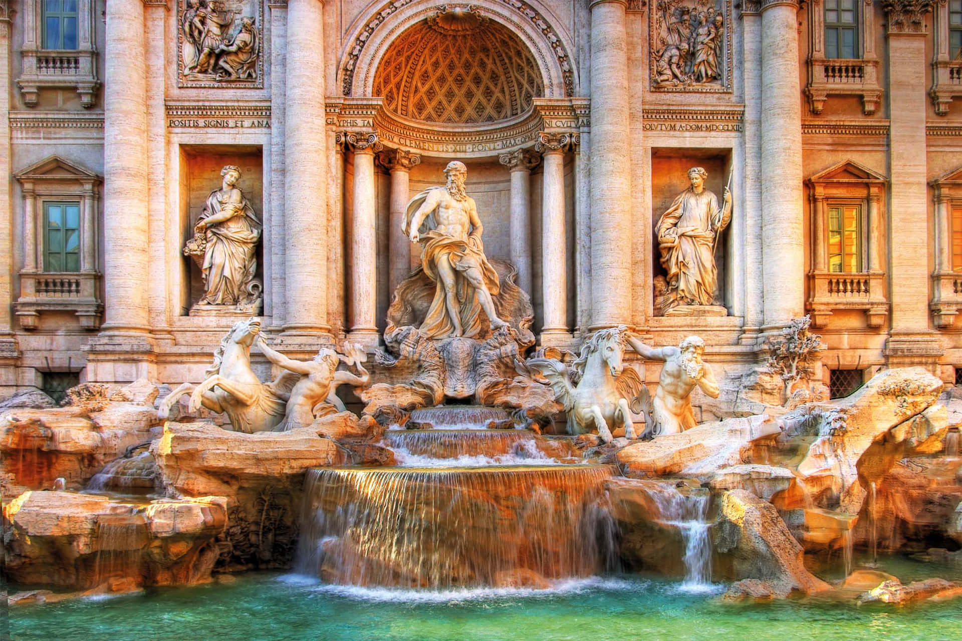 Three Main Statues Of Trevi Fountain Background