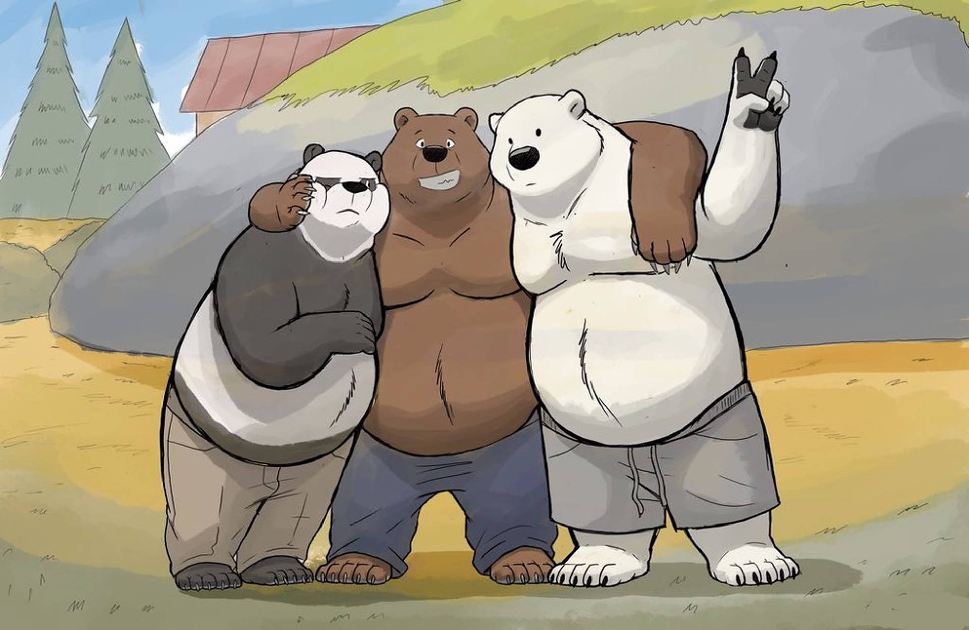 Three Muscular We Bare Bears Background