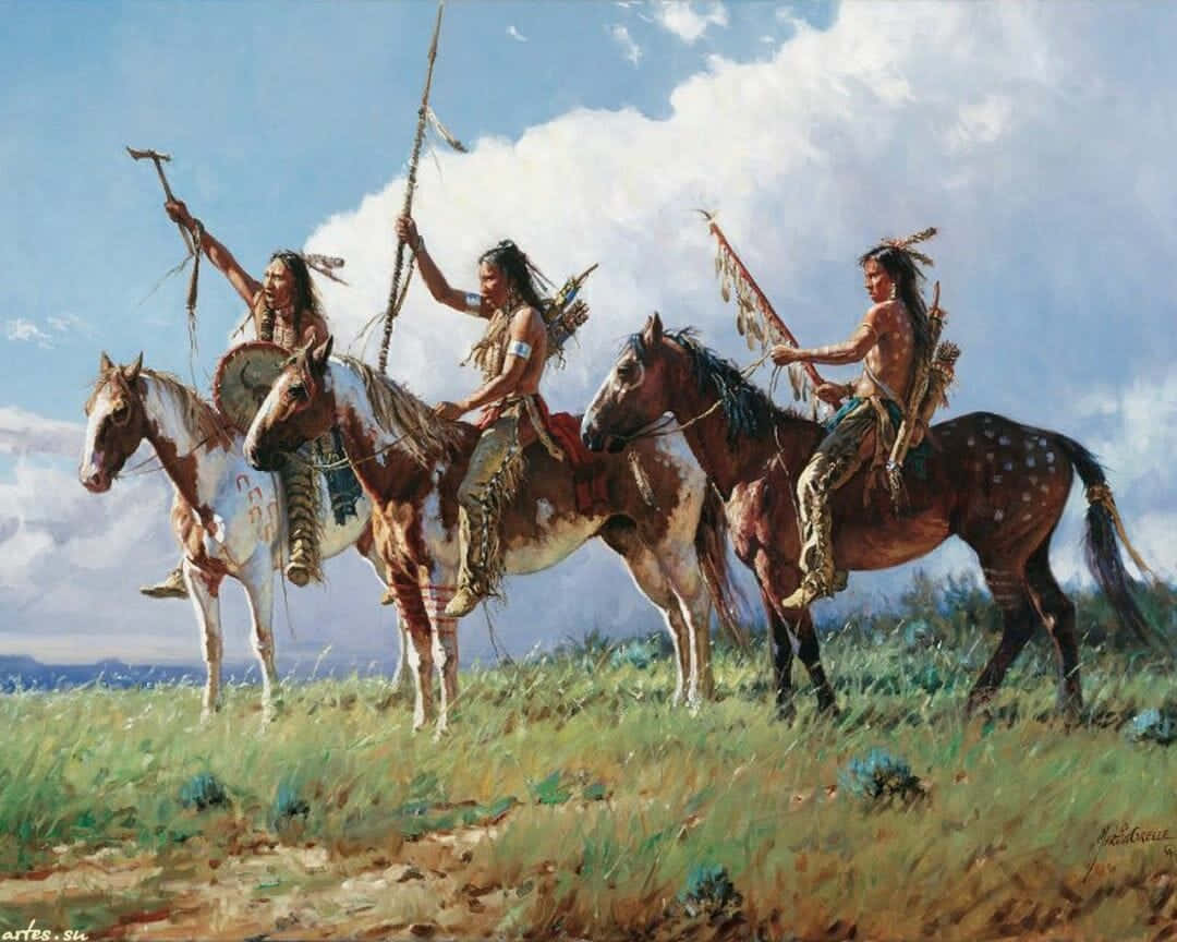 Three Native Americans On Horses Background