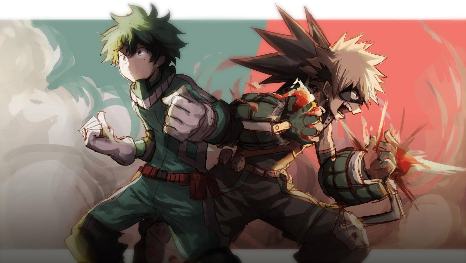 Three Of My Hero Academie's Most Popular Characters – Deku, Todoroki, And Bakugou Background