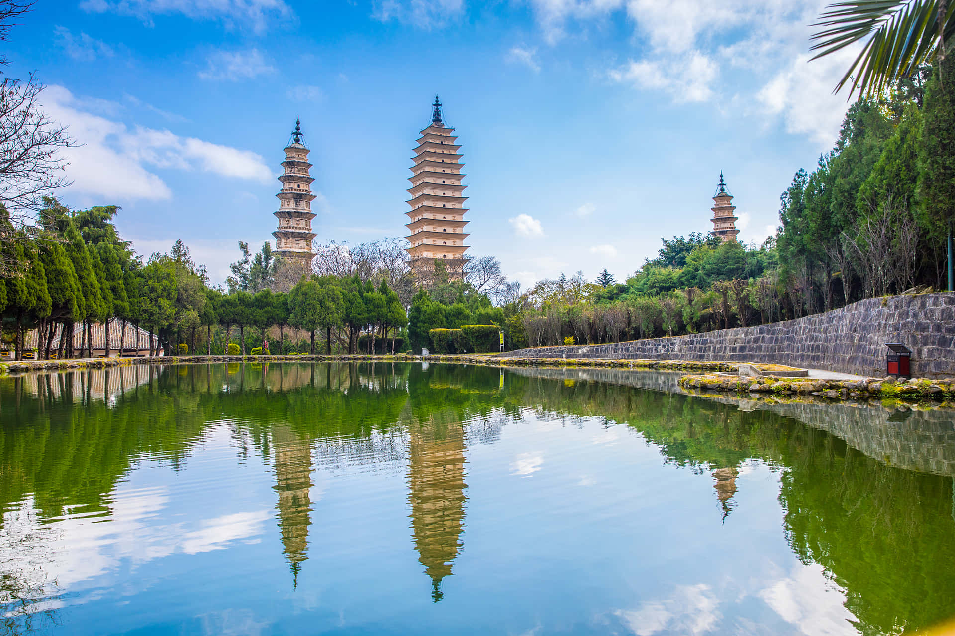 Three Pagodas With River