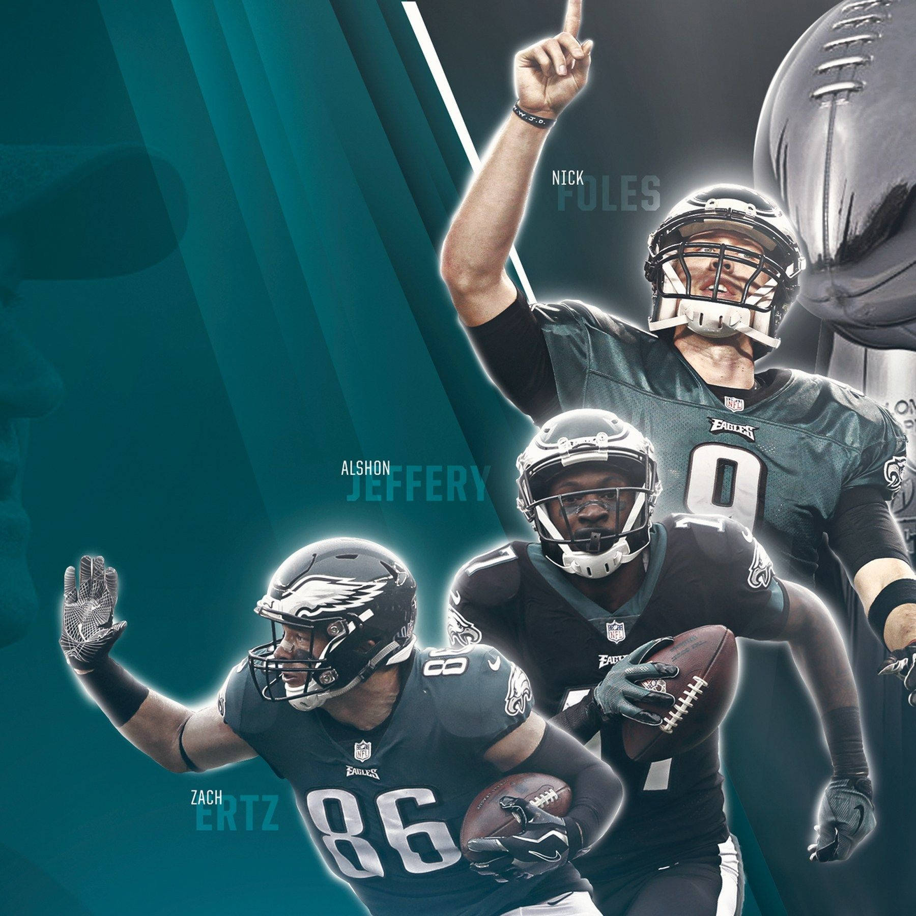 Three Players Of Philadelphia Eagles Poster Background
