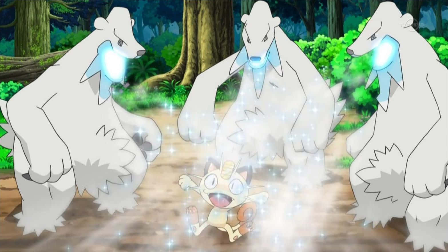 Three Pokémon Beartic With Meowth Background
