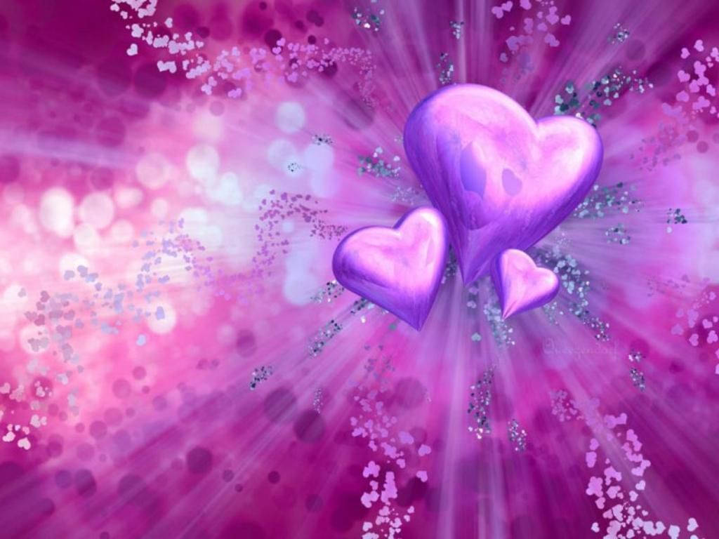 Three Purple Hearts Pink Background Background