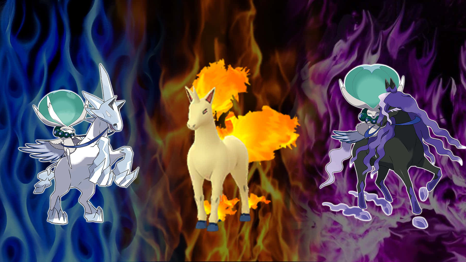 Three Rapidash Evolutions Fire Ice Ghost Background