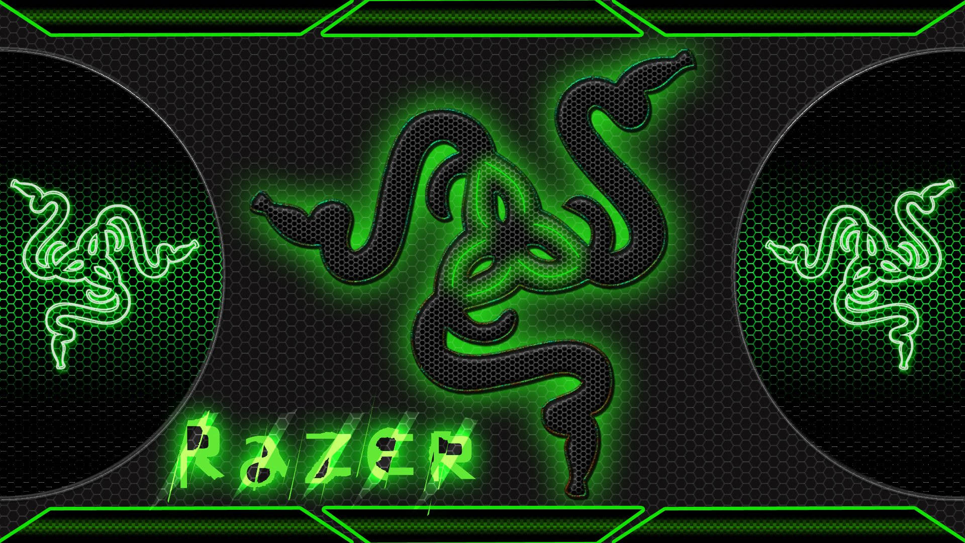 Three Razer Pc Logos In Green Background