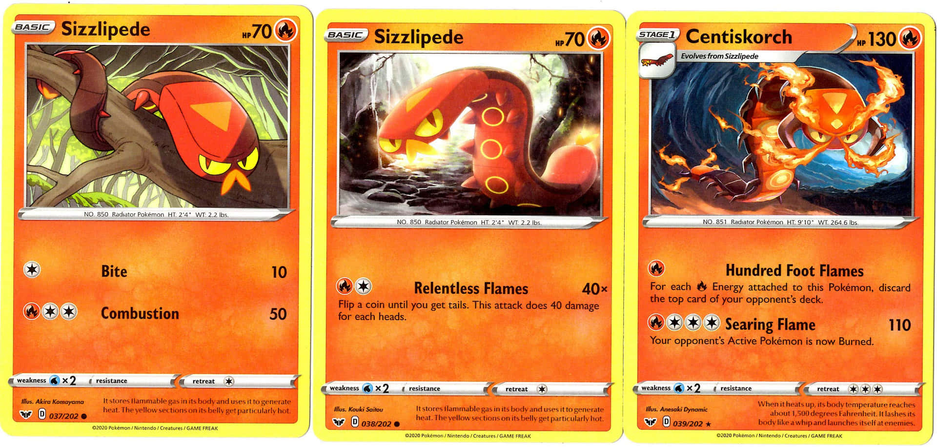 Three Sizzlipede Pokemon Cards Background