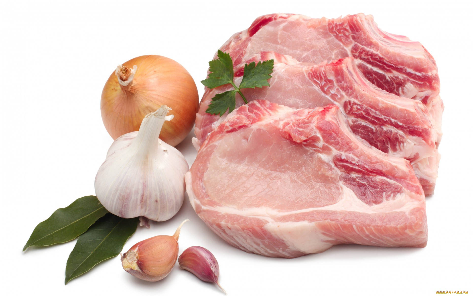 Three Sliced Fresh Pork Chop Meat Background