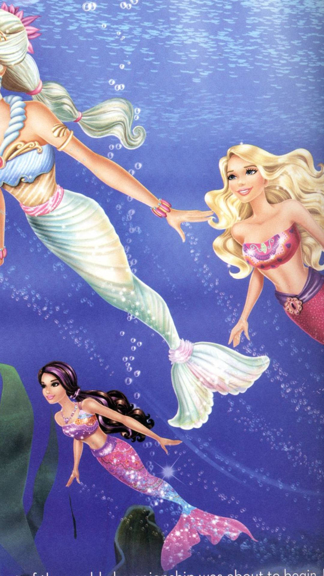 Three Swimming Barbie Mermaids Background