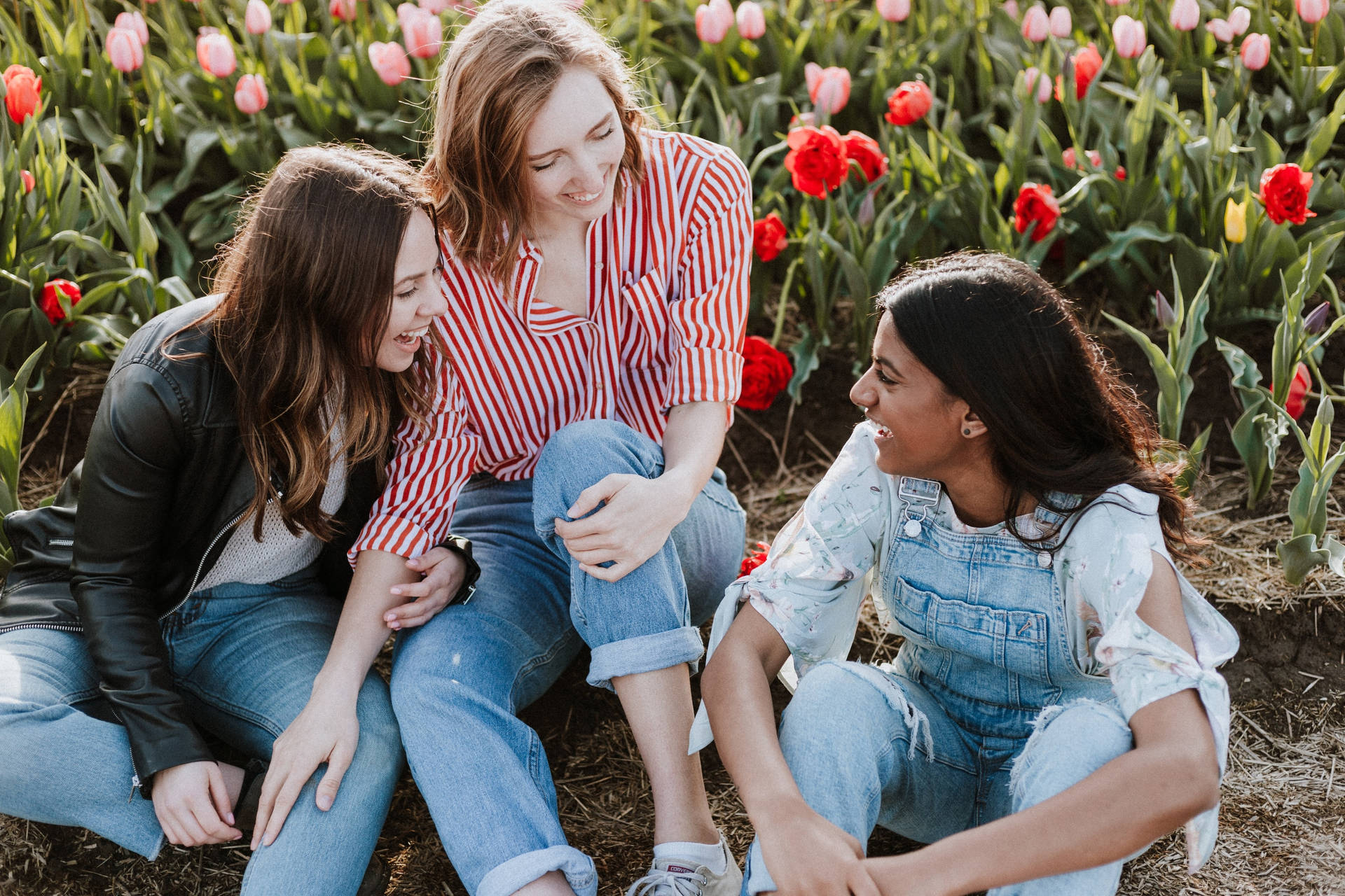 Three Teenage Girls Talking And Laughing Background