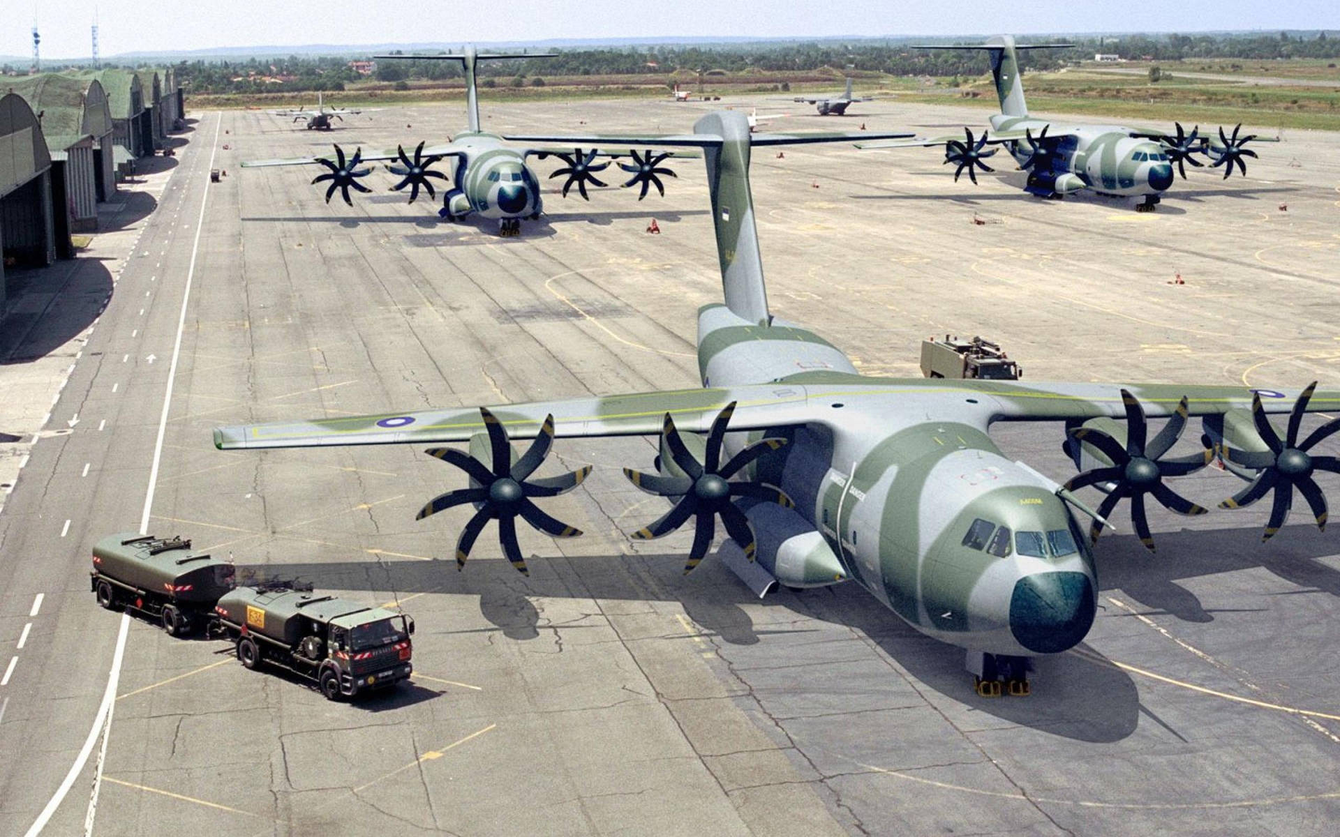 Three Transport Military Aircraft Desktop Background