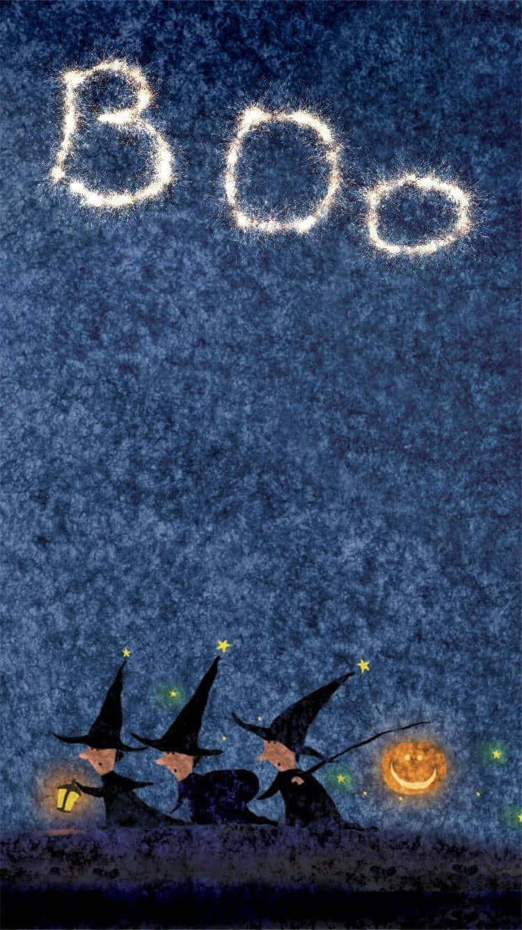 Three Witches Walking Cute Witchy Background