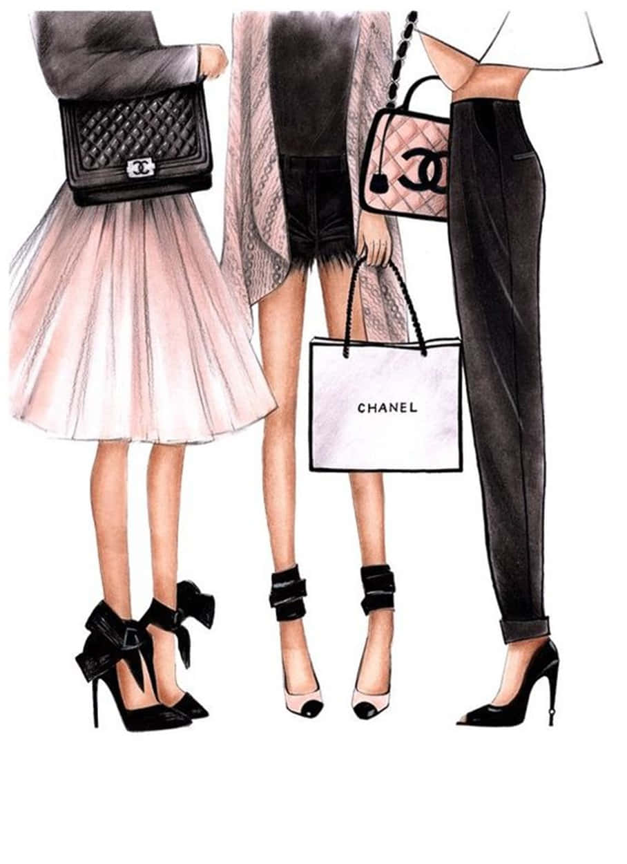 Three Women With Purses And High Heels Background