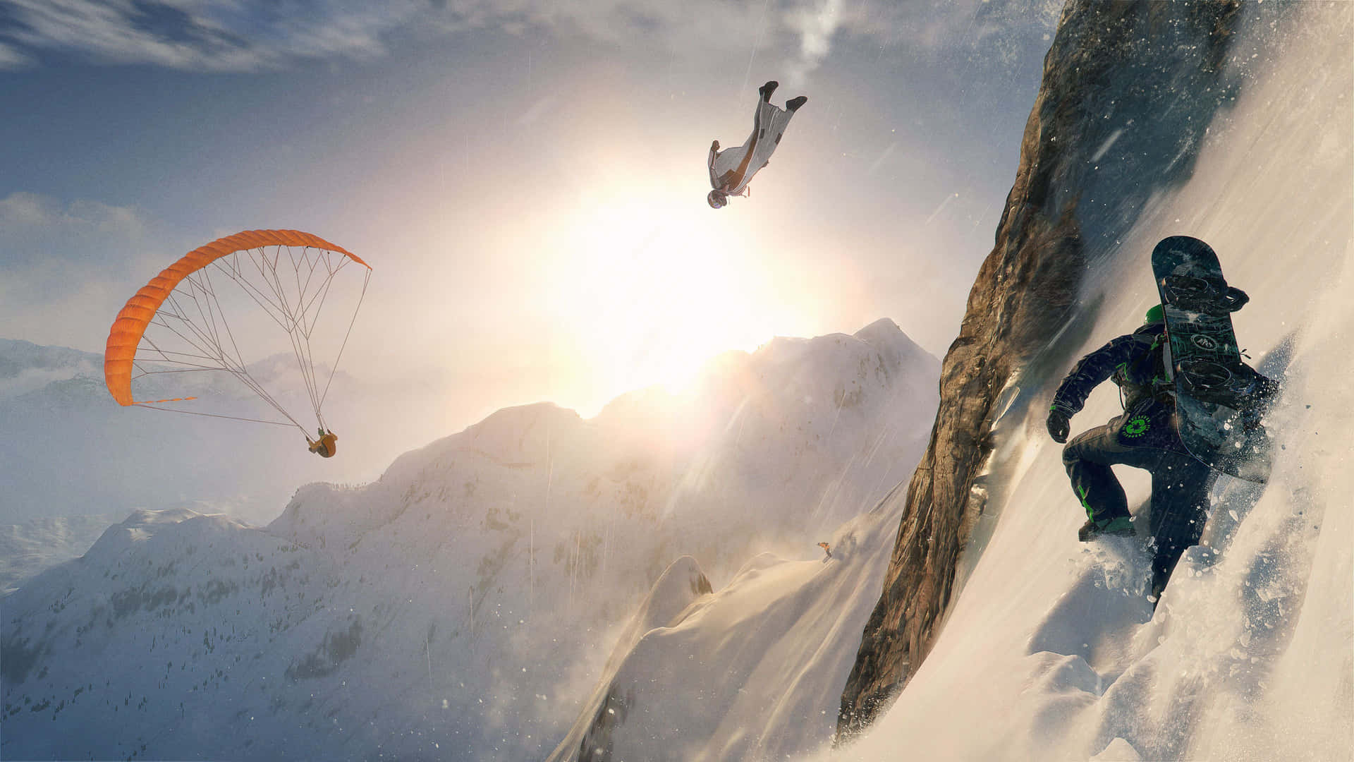 Thrilling Adventure In The Winter Alps Background