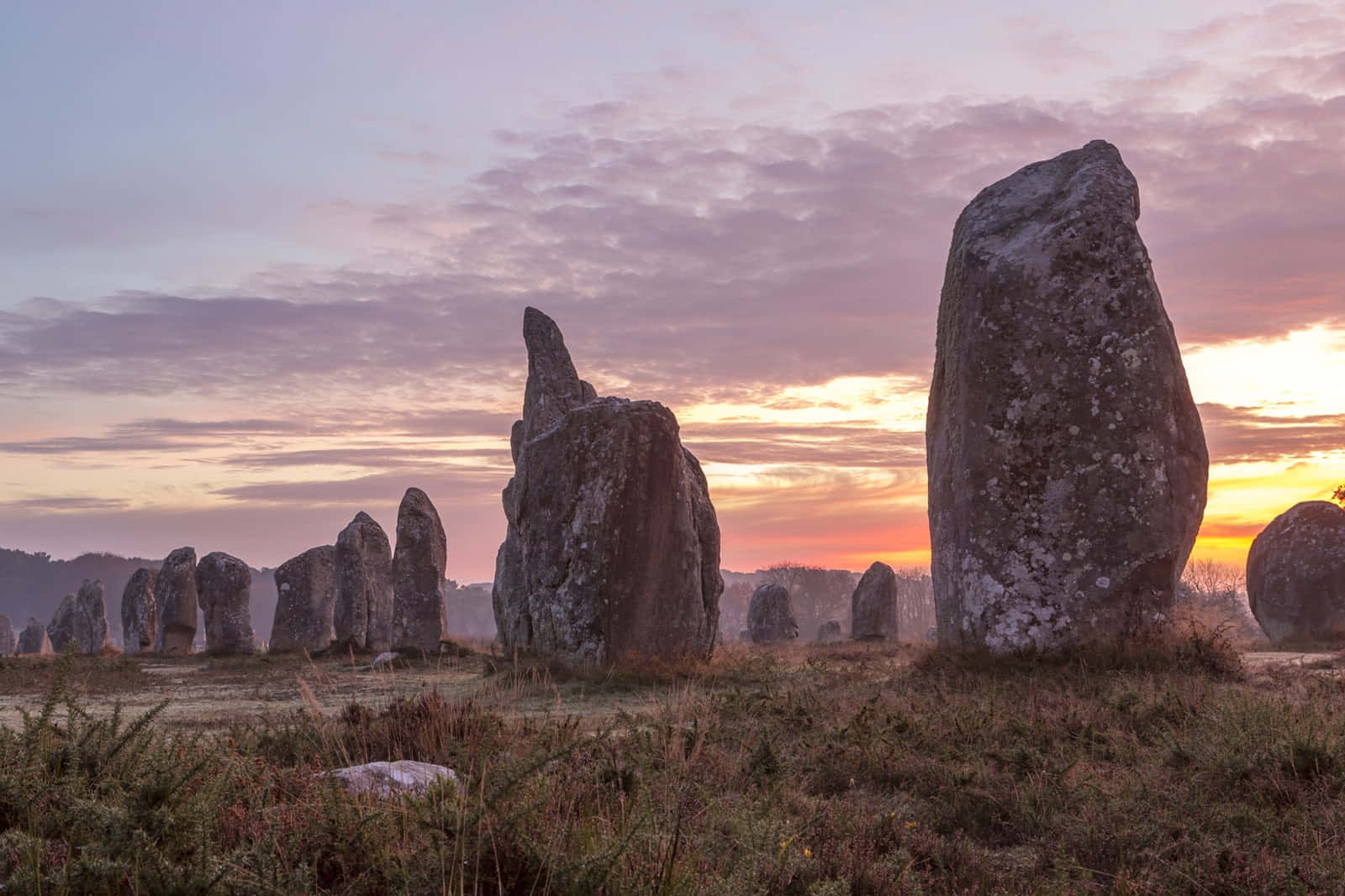Thrilling Carnac Megaliths Sunset Landscape View Background