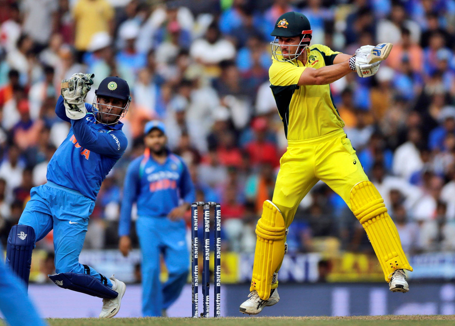 Thrilling Encounter Between Australia And India In Cricket Background