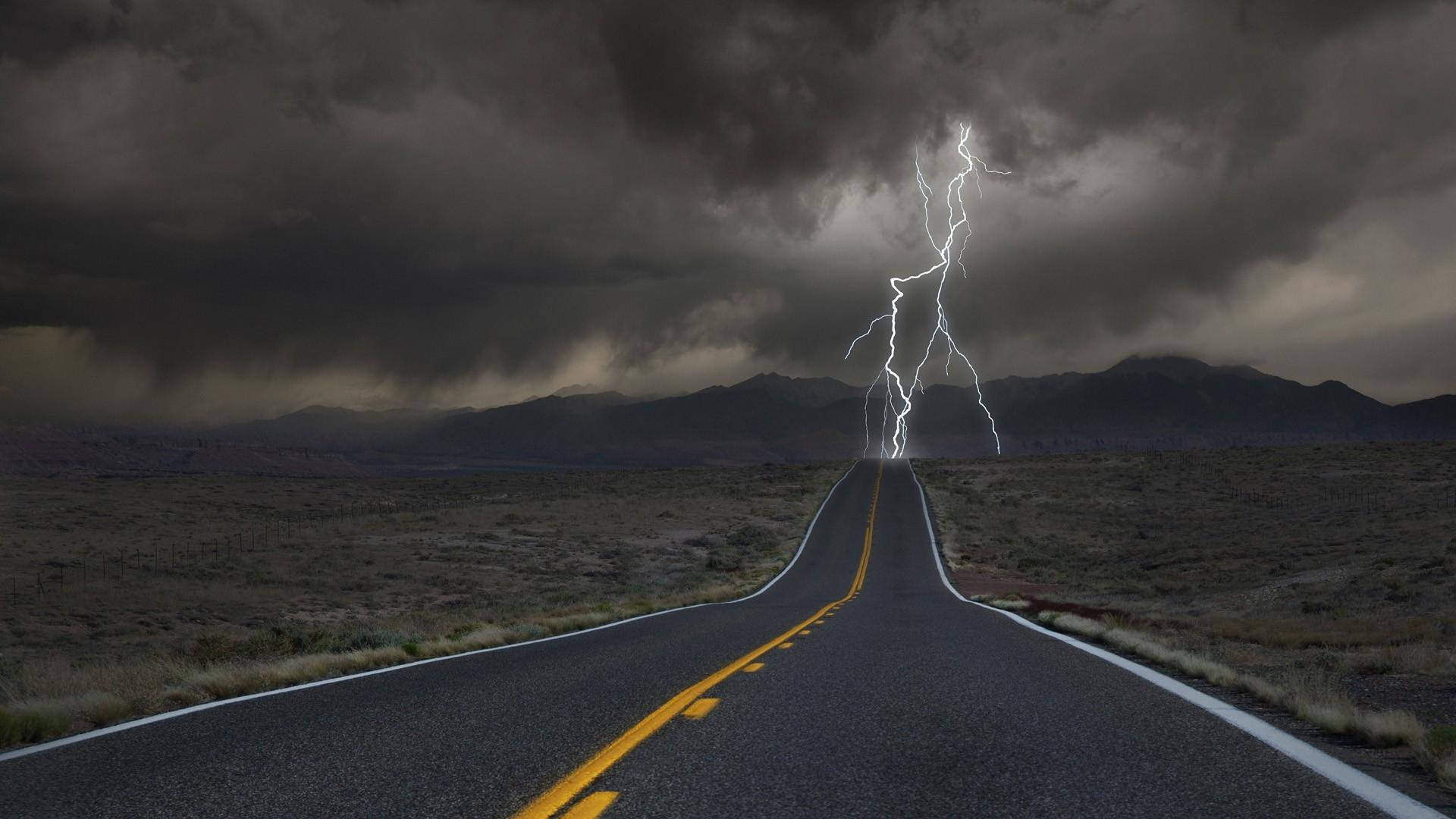 Thunderstorm Along Road Background