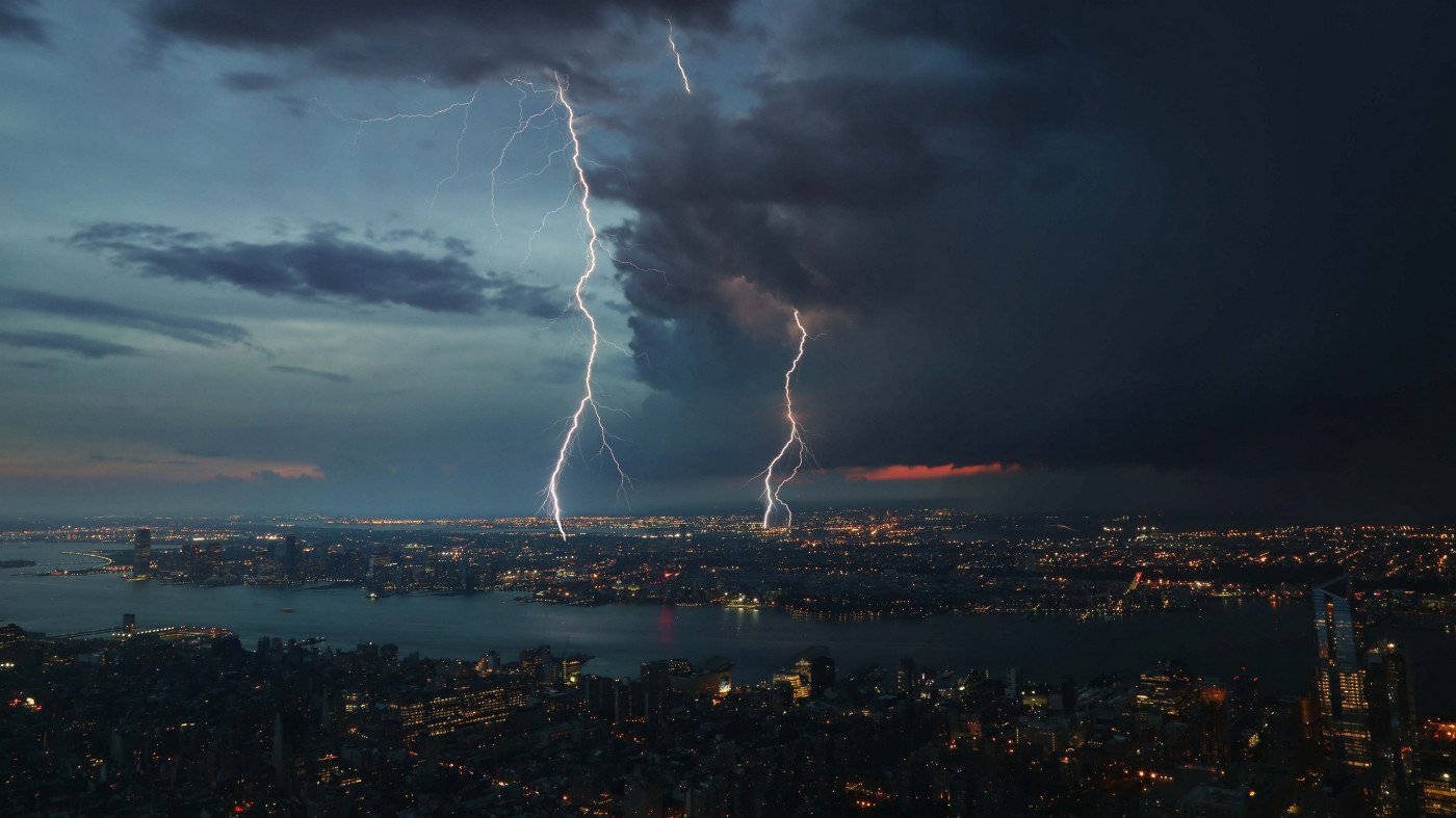 Thunderstorm Over City Background