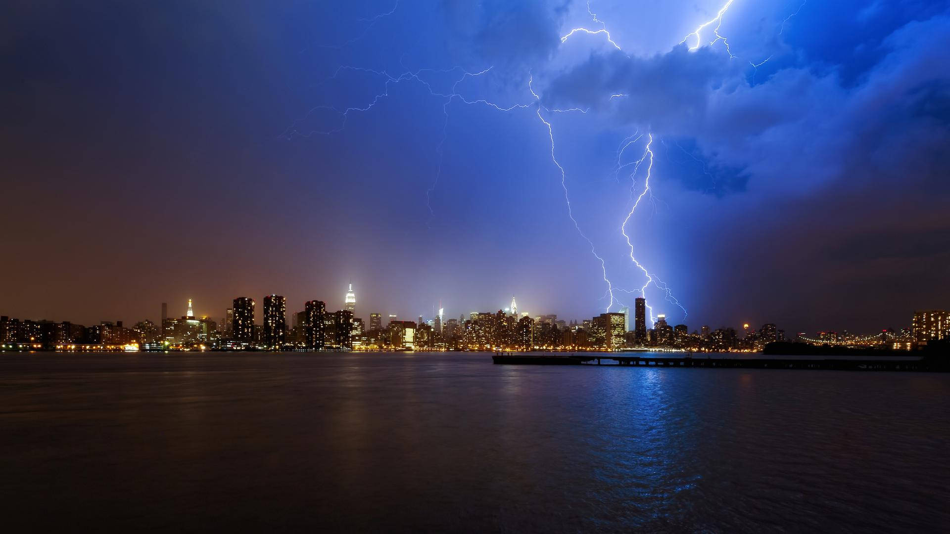 Thunderstorm Skyscrapers Background