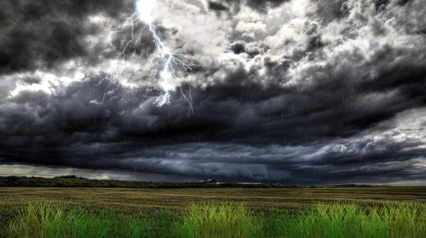 Thunderstorm With Rain Over Field Background