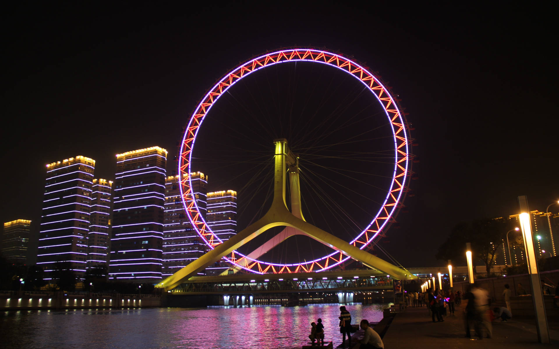 Tianjin Ferris Wheel With Lights Background