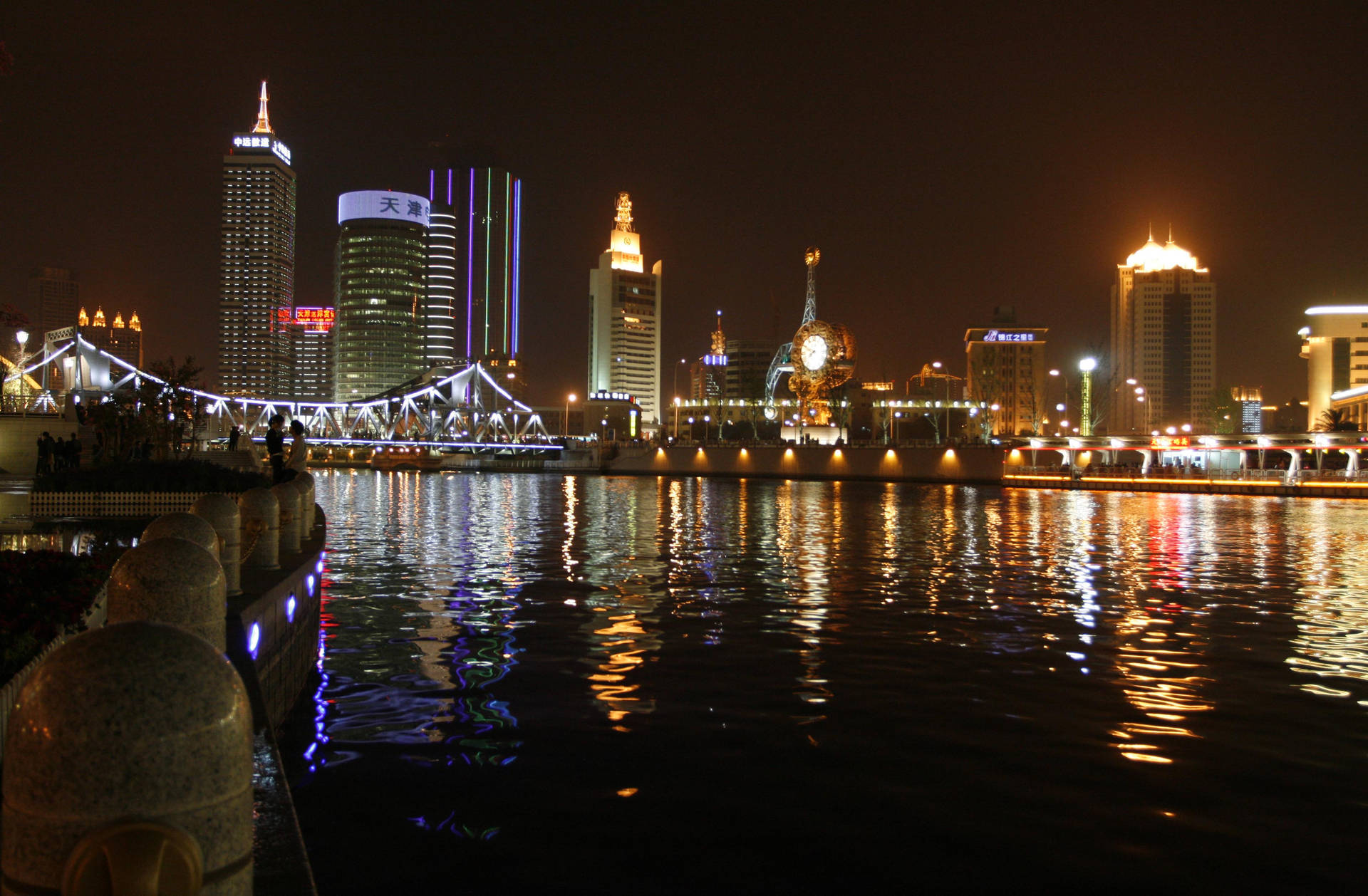 Tianjin River At Night Background