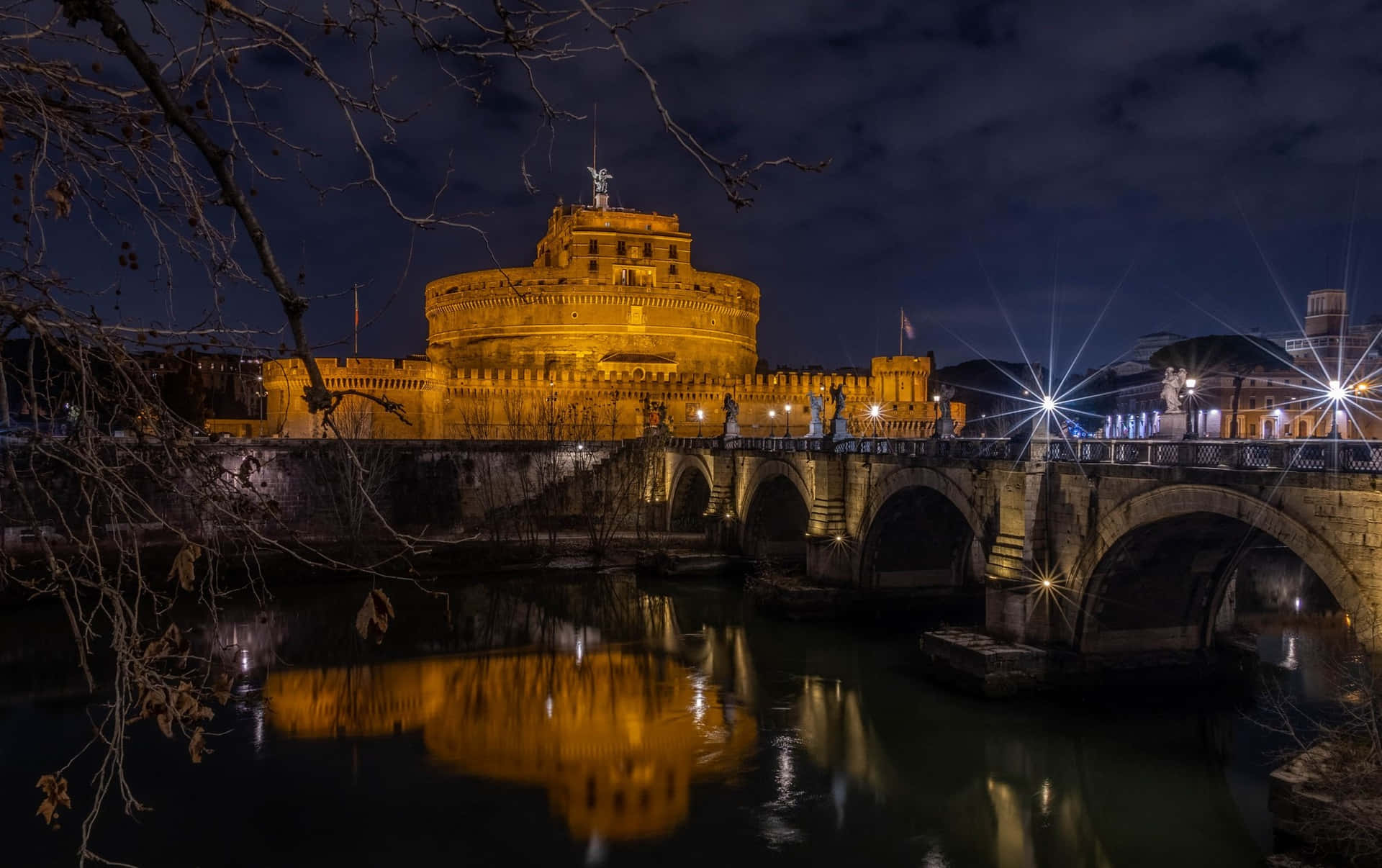 Tiber River In Castel Santangelo At Night