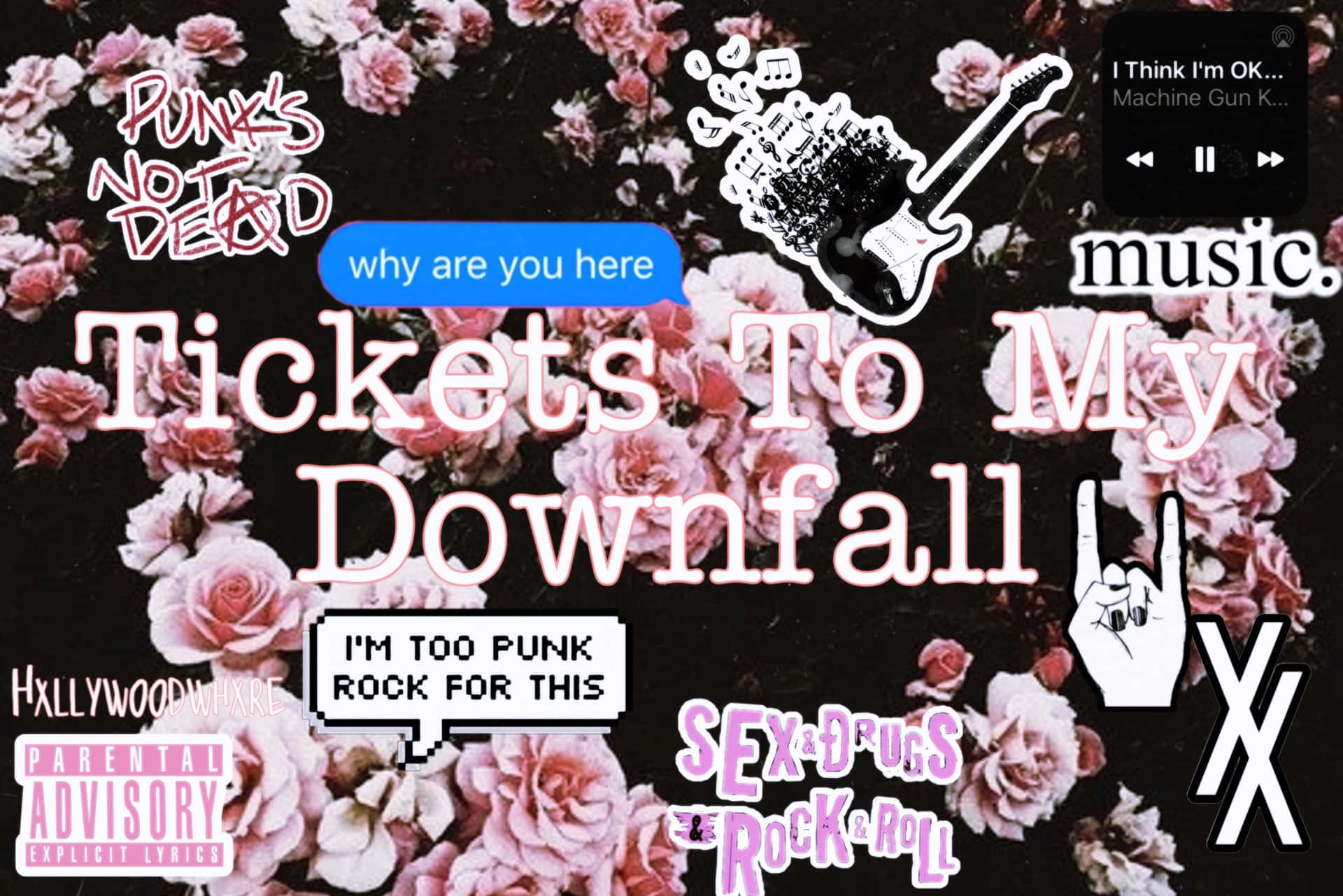 Tickets To My Downfall Collage Pink Aesthetic Background