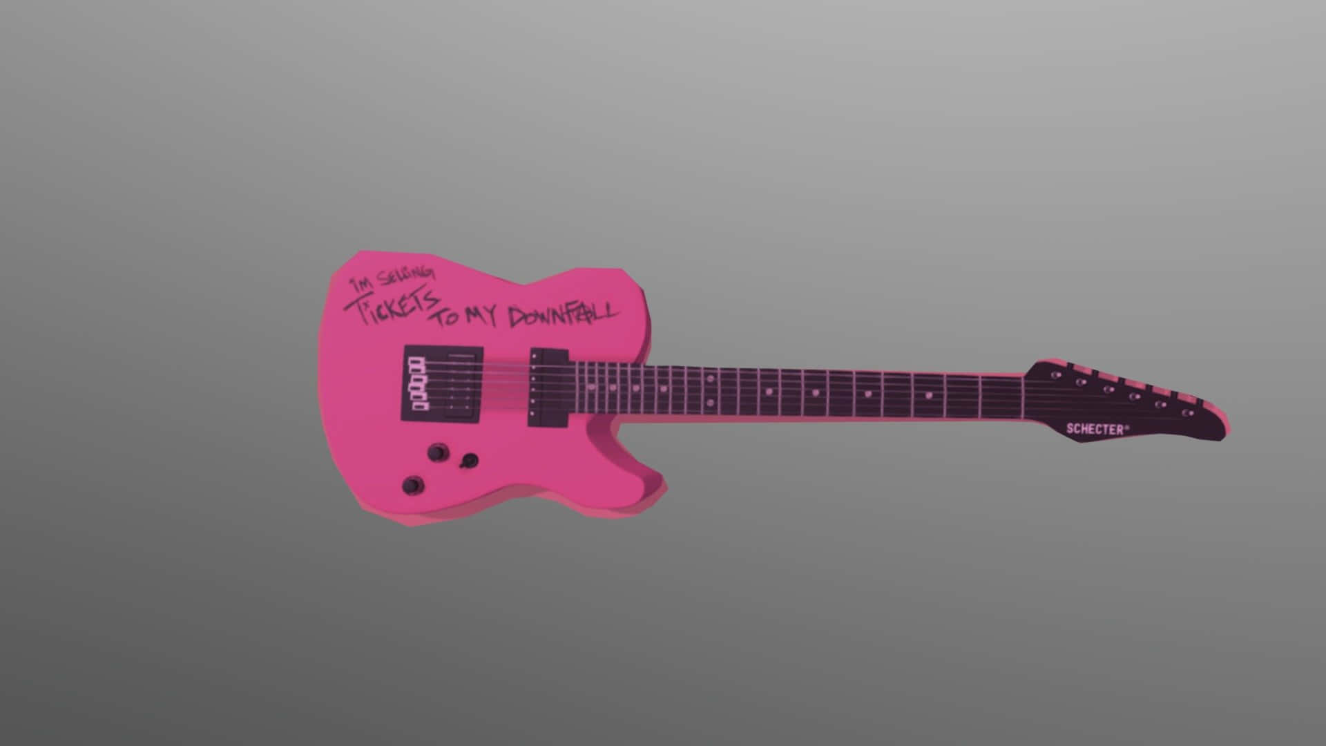 Tickets To My Downfall Pink Guitar On Gray Background