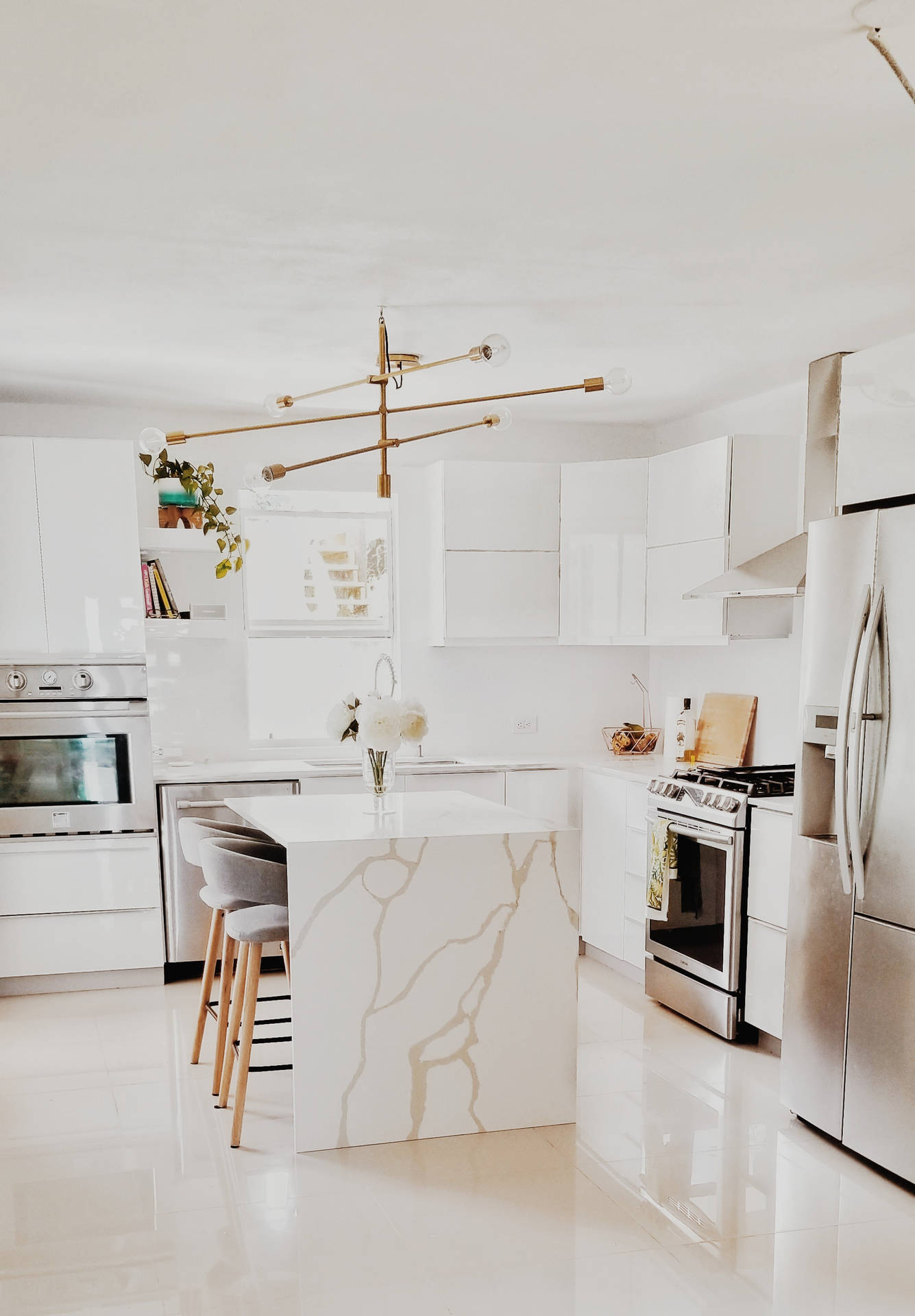 Tidy White Marble Kitchen Dining Table Background