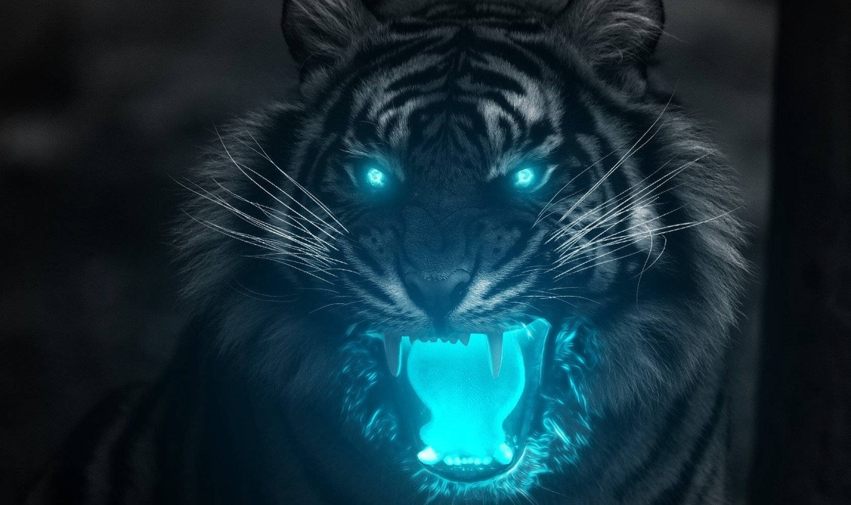 Tiger Animal With Neon Blue Eyes