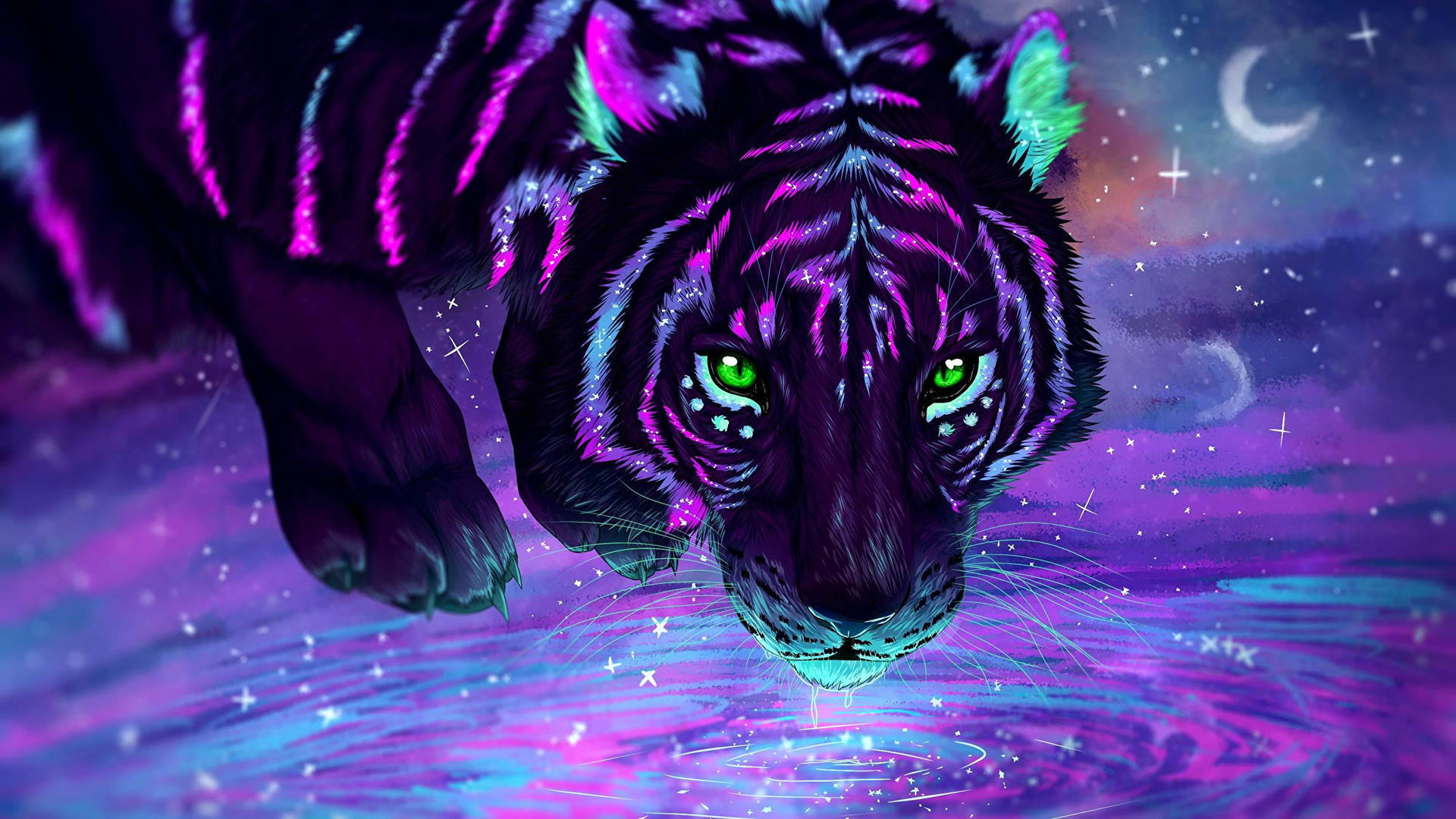 Tiger Artwork In Neon Aesthetic Background