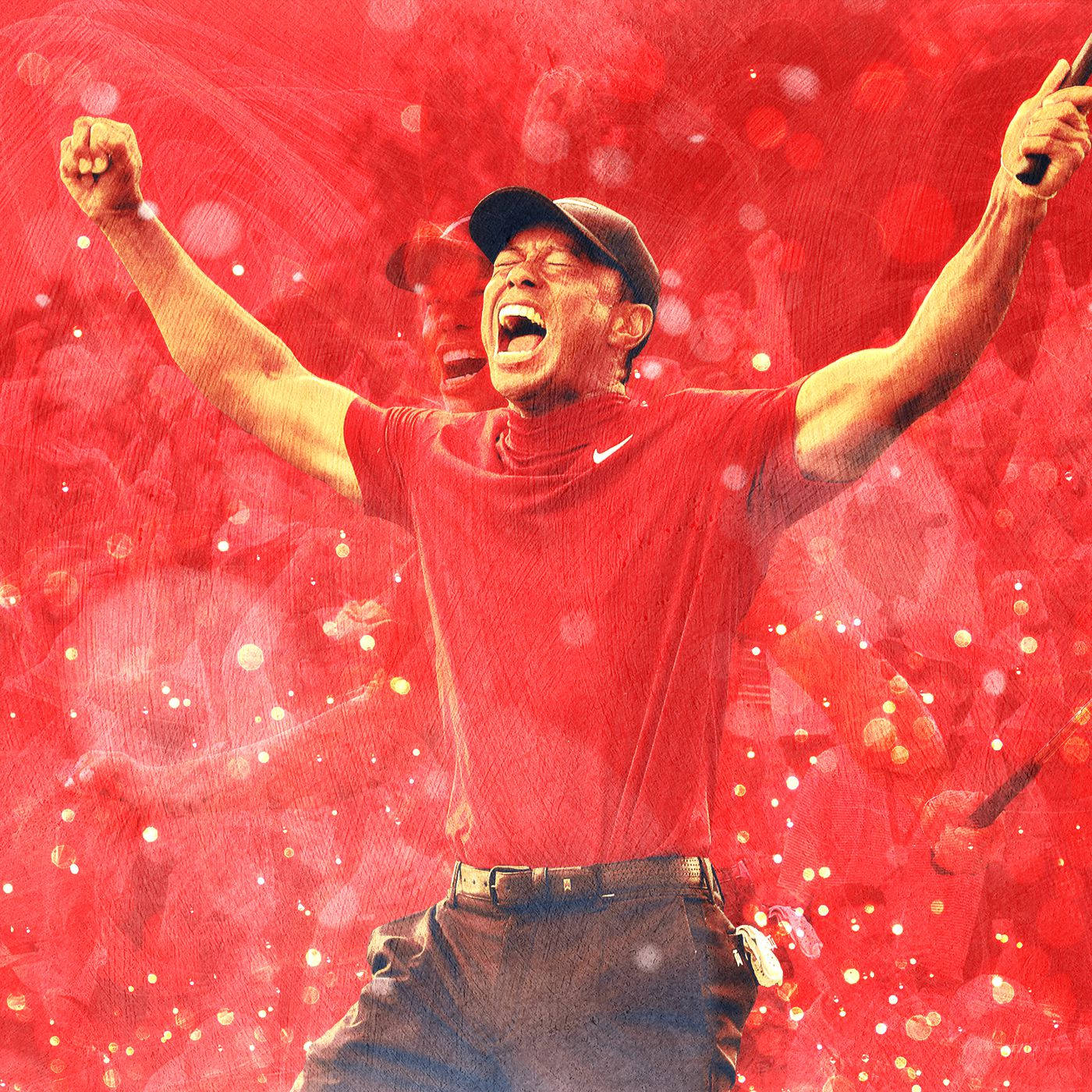 Tiger Woods Masters Celerbation Red Background Background