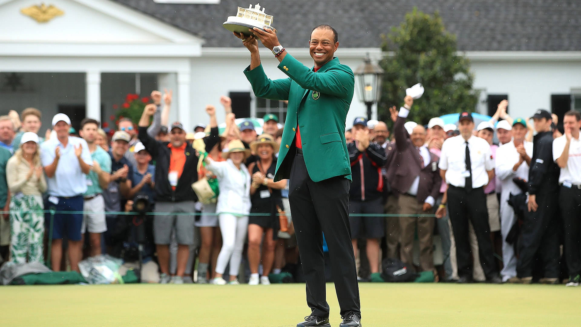 Tiger Woods Masters Holding Trophy Background