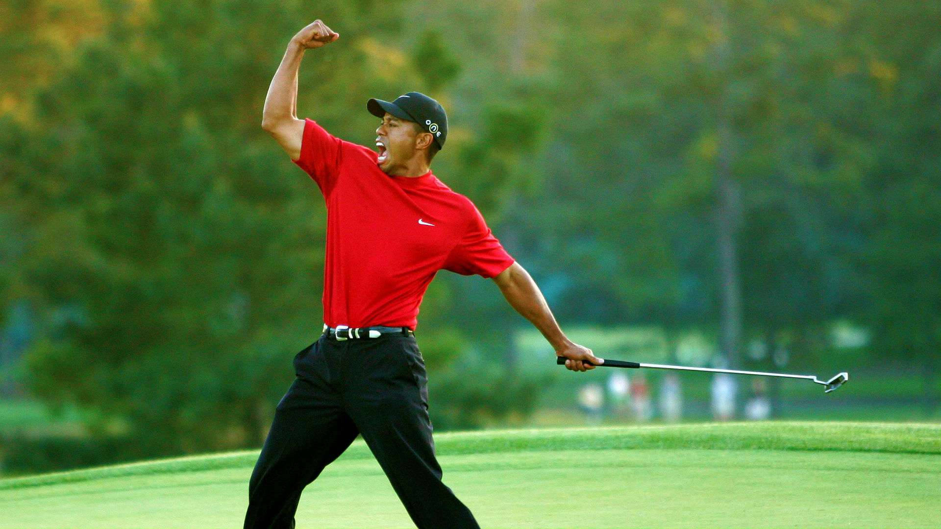 Tiger Woods Masters Raised Fist Background