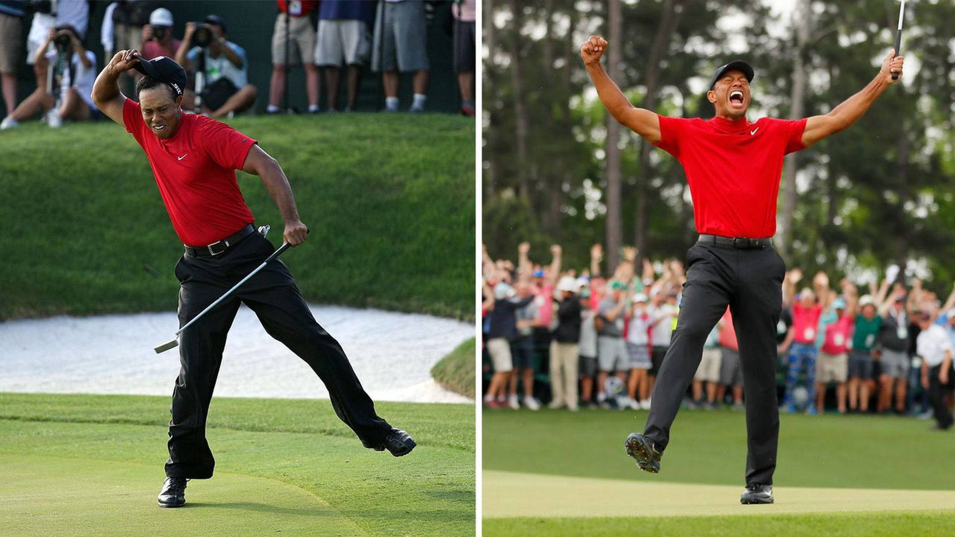 Tiger Woods Masters Two Celebrations Background