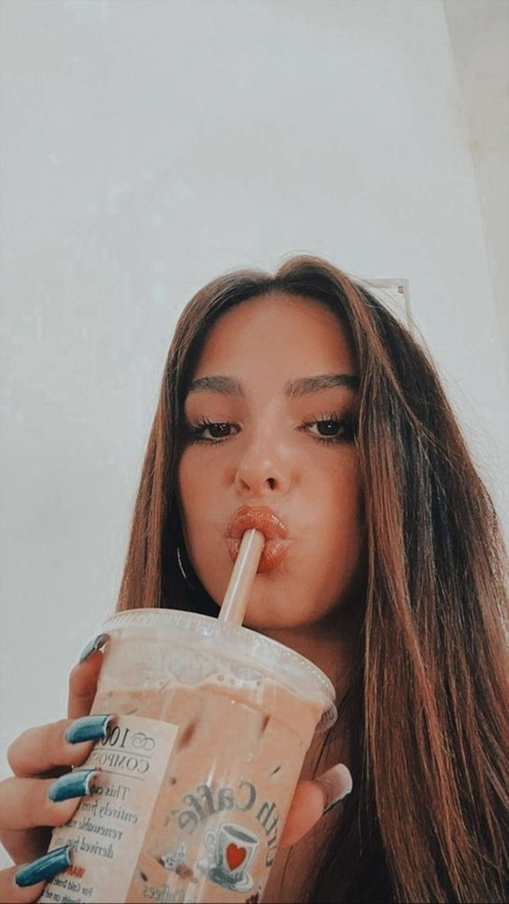 Tiktok Star Addison Rae Pfp Sipping Iced Coffee Background