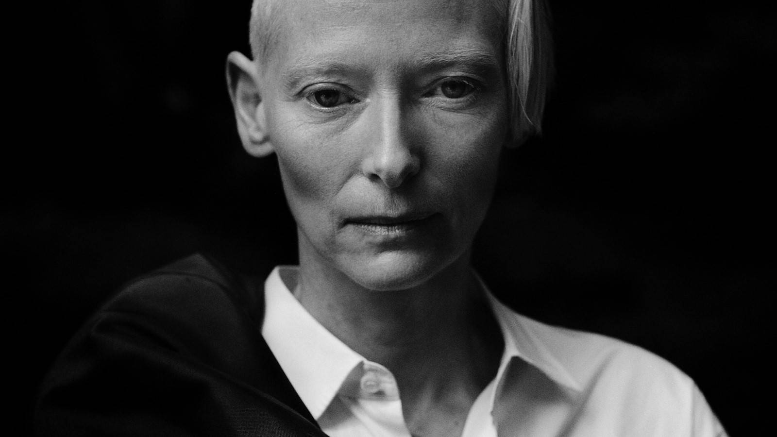 Tilda Swinton Actress Black And White Background