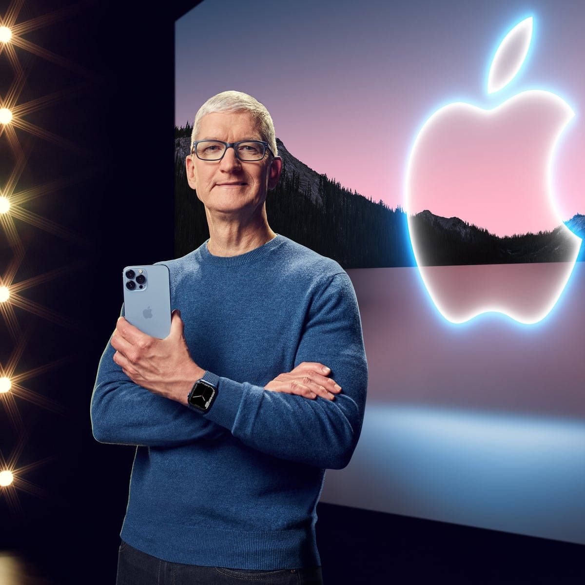 Tim Cook Modeling Apple Product Background